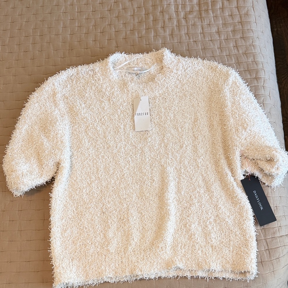 Fun 2 Fun Cream Textured Crew Neck Sweater